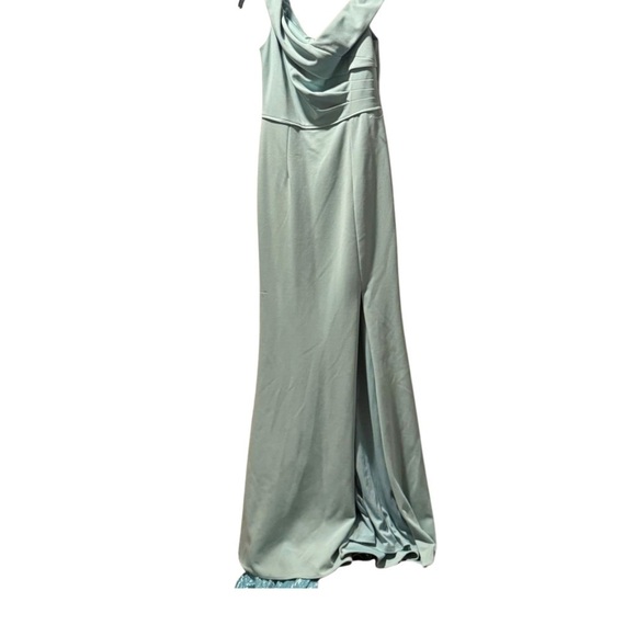 NWT ADRIANNA PAPELL Chiffon Off the Shoulder Gown in Frosted Sage Green dress - Picture 4 of 12